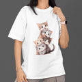 Cute Kawaii Cat T-Shirt 5 Kittens Graphic Tee Aesthetic Soft Girl Top Unisex