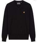 Lyle & Scott Vintage Men's V-Neck Jumper Black Cotton Merino Wool Knit Sweater