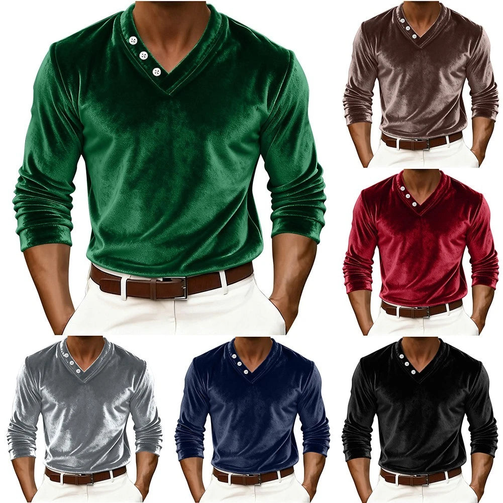 Velvet Stretch Tee Slim Fit Long Sleeve Casual Wear Office Casual Casual