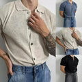 Men's Casual Knitted T Shirt Short Sleeve Slim Fit Lapel Button Down Top