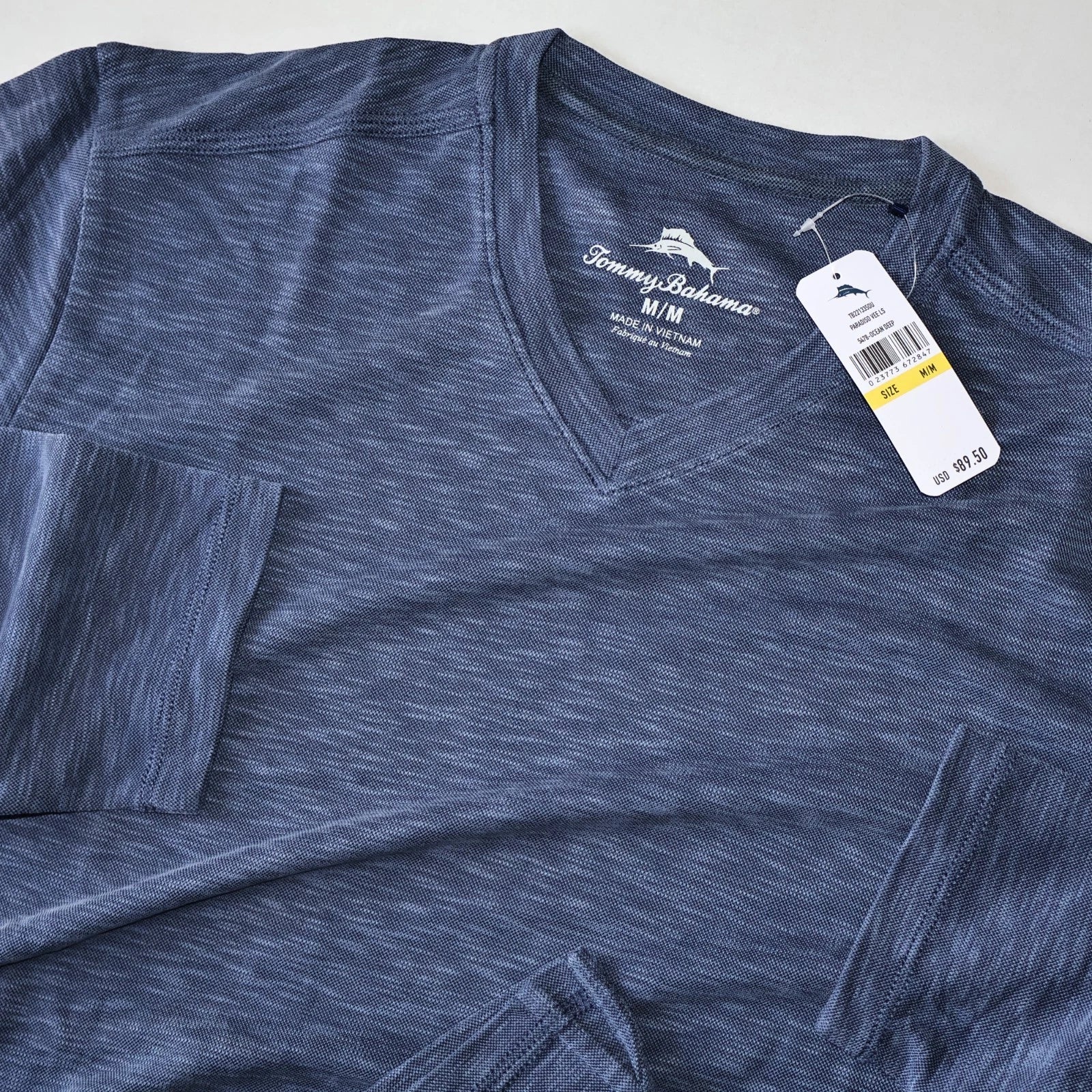 Tommy Bahama T Tee Shirt Paradiso V Neck Performance Ocean Blue New LS Medium M