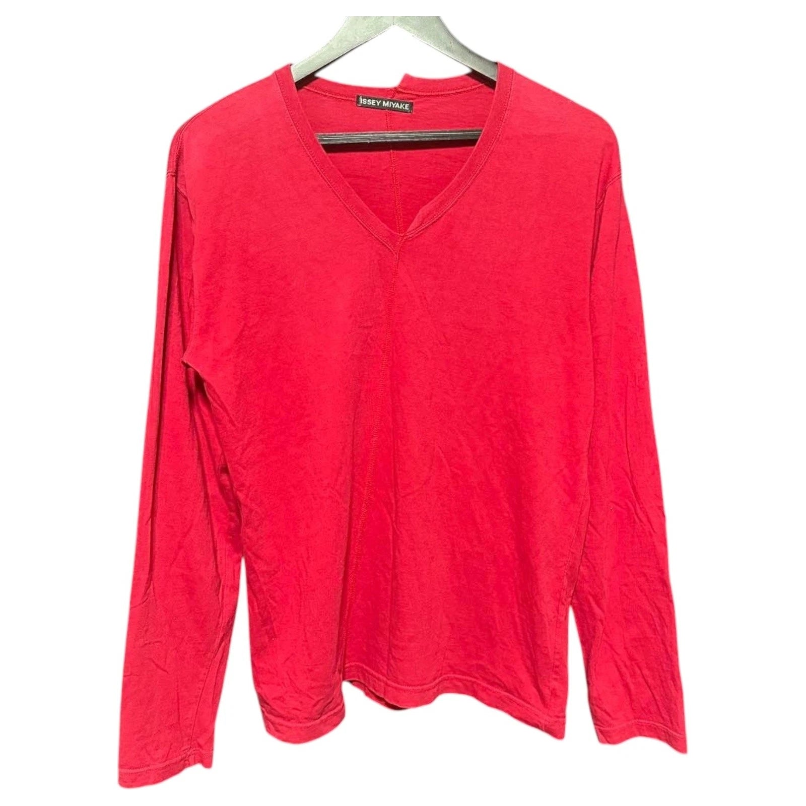ISSEY MIYAKE Black Label Asymmetrical Long Sleeve Cotton Top Red Size 3 L F/S