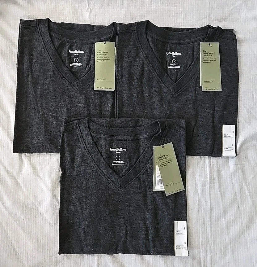 Lot Of 3 Men’s Sz S Goodfellow & Co Gray Every Wear Short Sleeve V-Neck T-Shirt