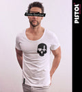 Pistol Boutique Men's White Round Scoop Neck CHEST SKULL HEART CROSS T-shirt