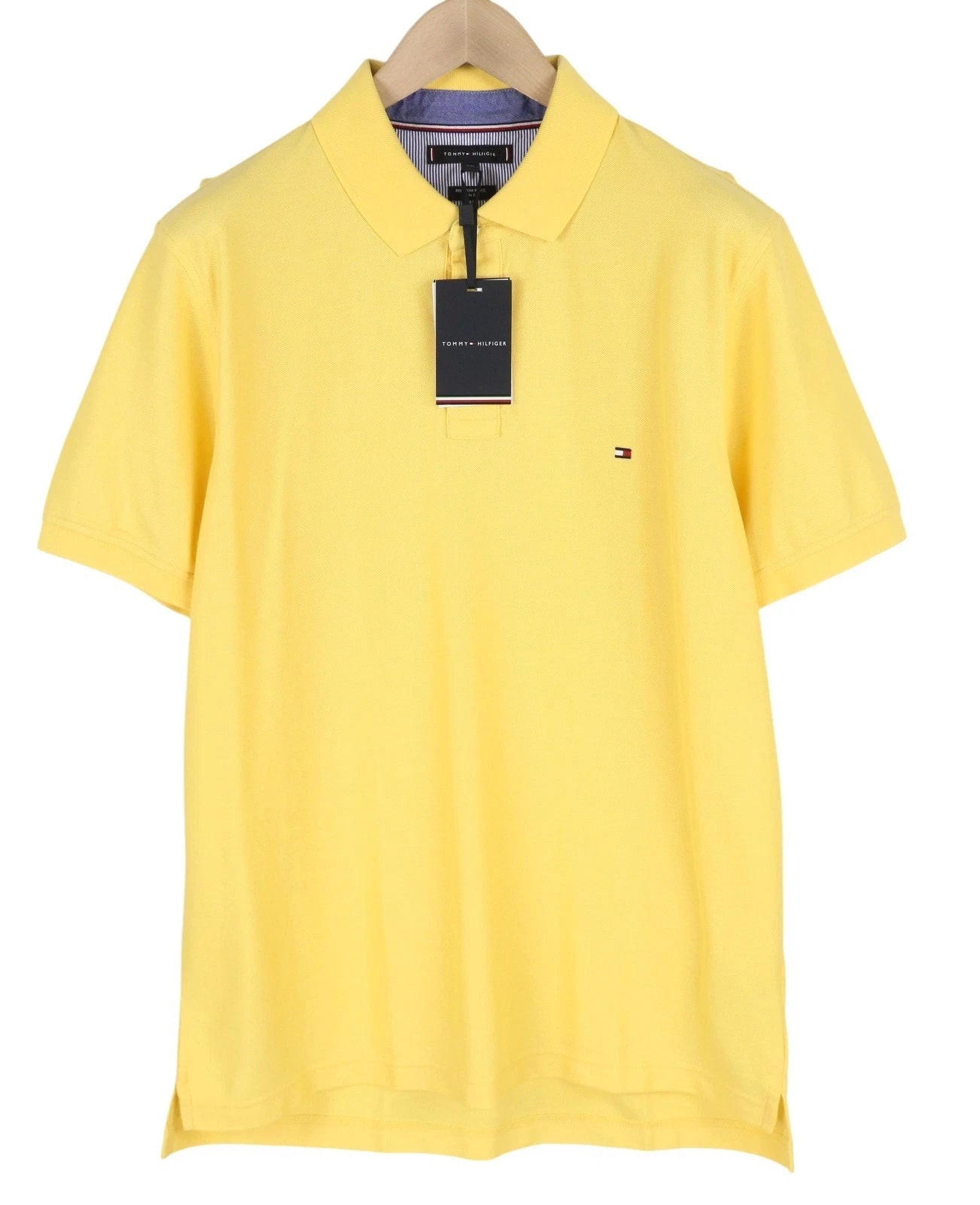 TOMMY HILFIGER Maglietta Uomo 2XL Gialla Premium Piquet Slim Fit Manica Corta