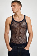 Original Pendeen Mens Premium 100% Cotton Mesh Fishnet String Vest Top V Neck