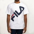 FILA T-Shirt with Slanted Logo White Black And Red - UNISEX -Sizes Large -NEW