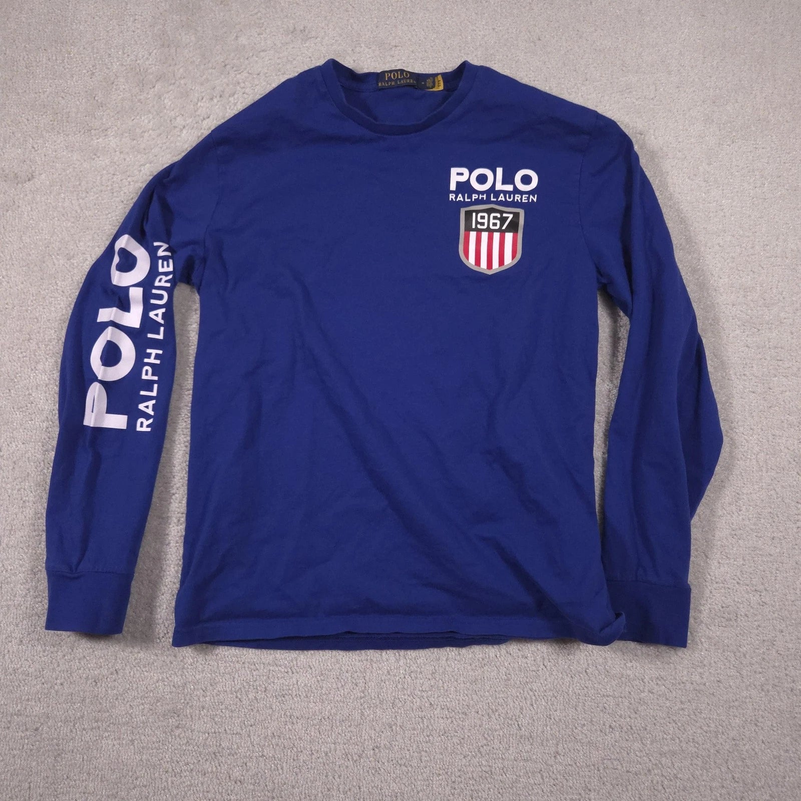 Polo Ralph Lauren Shirt Mens Medium Blue 1967 Shield Graphic Long Sleeve Tee