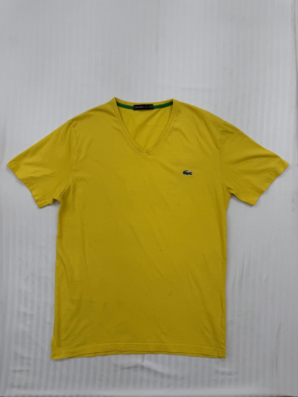 Lacoste Men's Yellow XL V-Neck Cotton T-Shirt Embroidered Logo