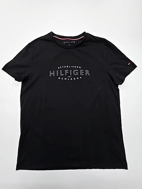 Tommy Hilfiger Men Black Logo Slim Fit T-Shirt Size L Good Condition