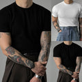 Men's Ribbed Knit T-Shirt Short Sleeve Small High Collar Slim Fit Training Top