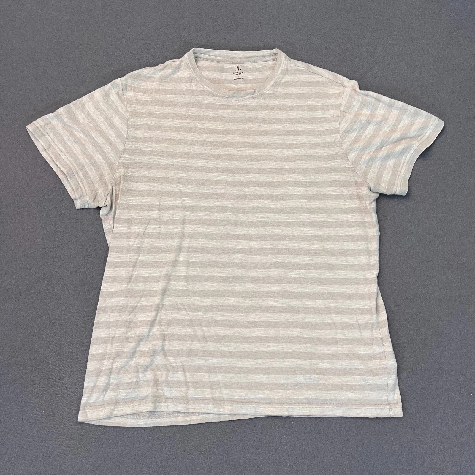 I.N.C. International Concepts Men's Lg Grey Striped T Shirt Slim Fit Cotton Poly