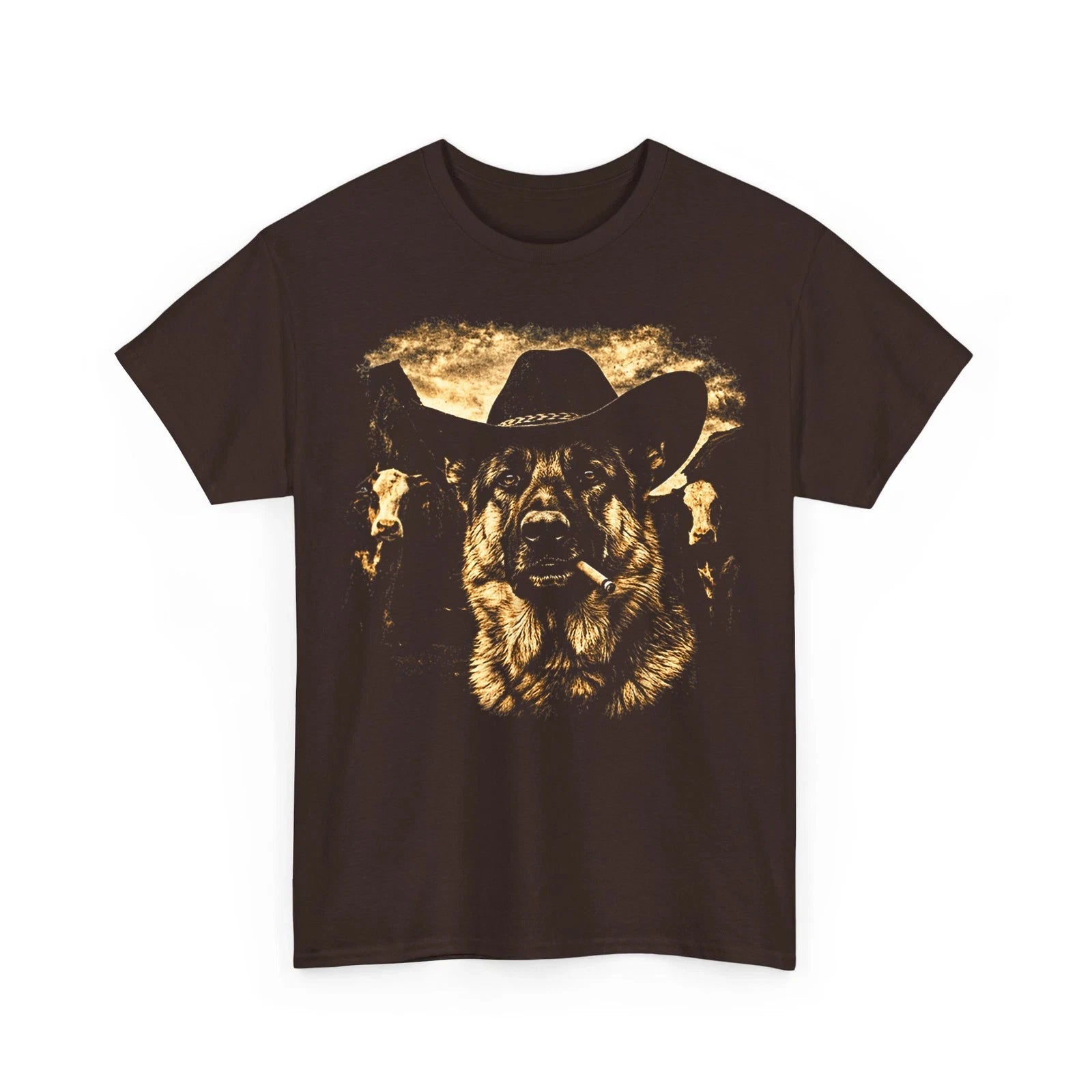 Western Cowboy Dog Smoking German Shepherd Dog Funny Unisex T-Shirt