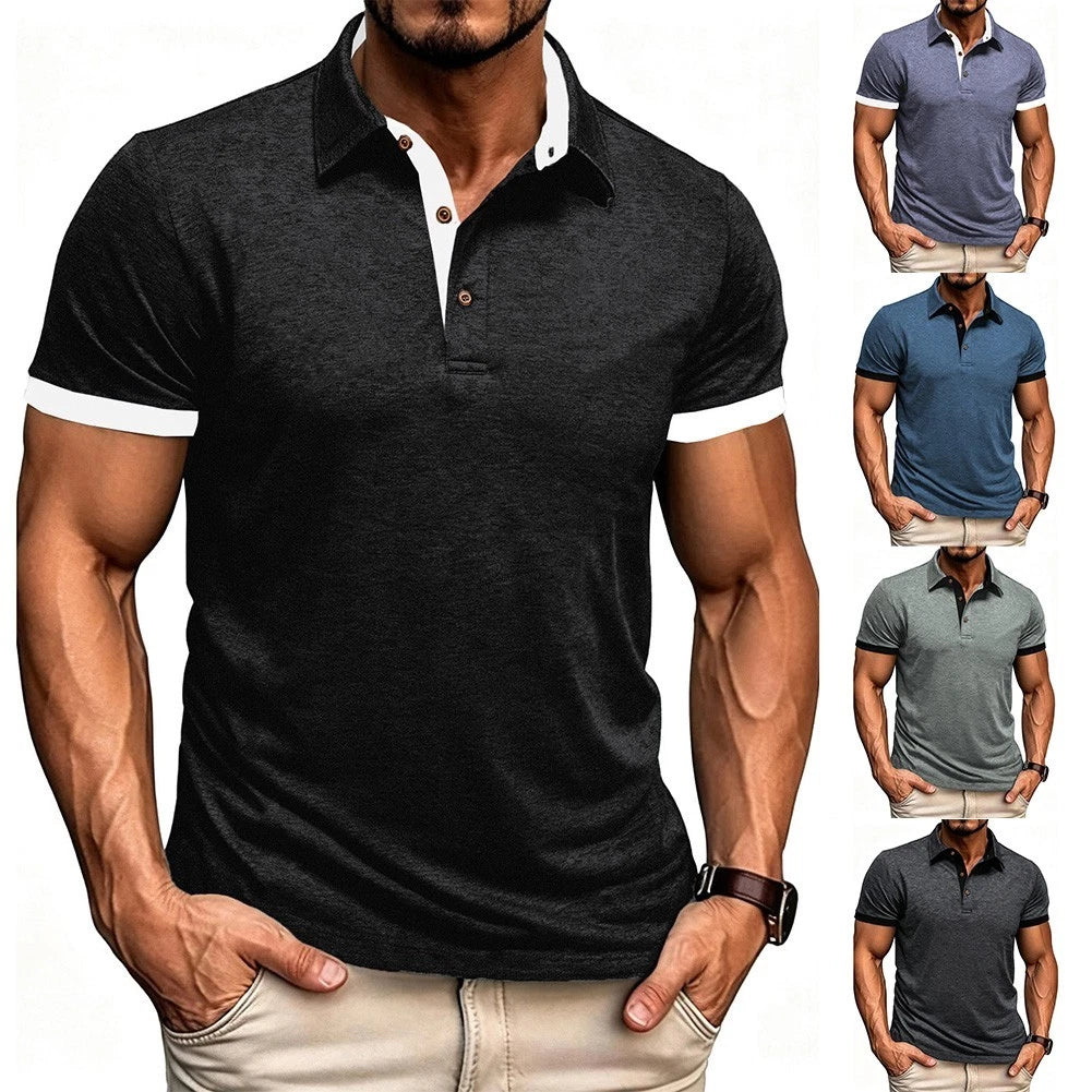 Polyester Spandex Slim Fit Men's T-Shirt Short Sleeve Pullover Lapel Collar Top