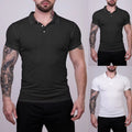 Men's Casual Short Sleeve Ribbed Pullover T-Shirt Slim Fit Streetwear Polyester