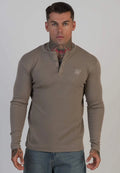 SikSilk Men's Long Sleeved Muscle Fit Henley T-Shirt Tee Beige