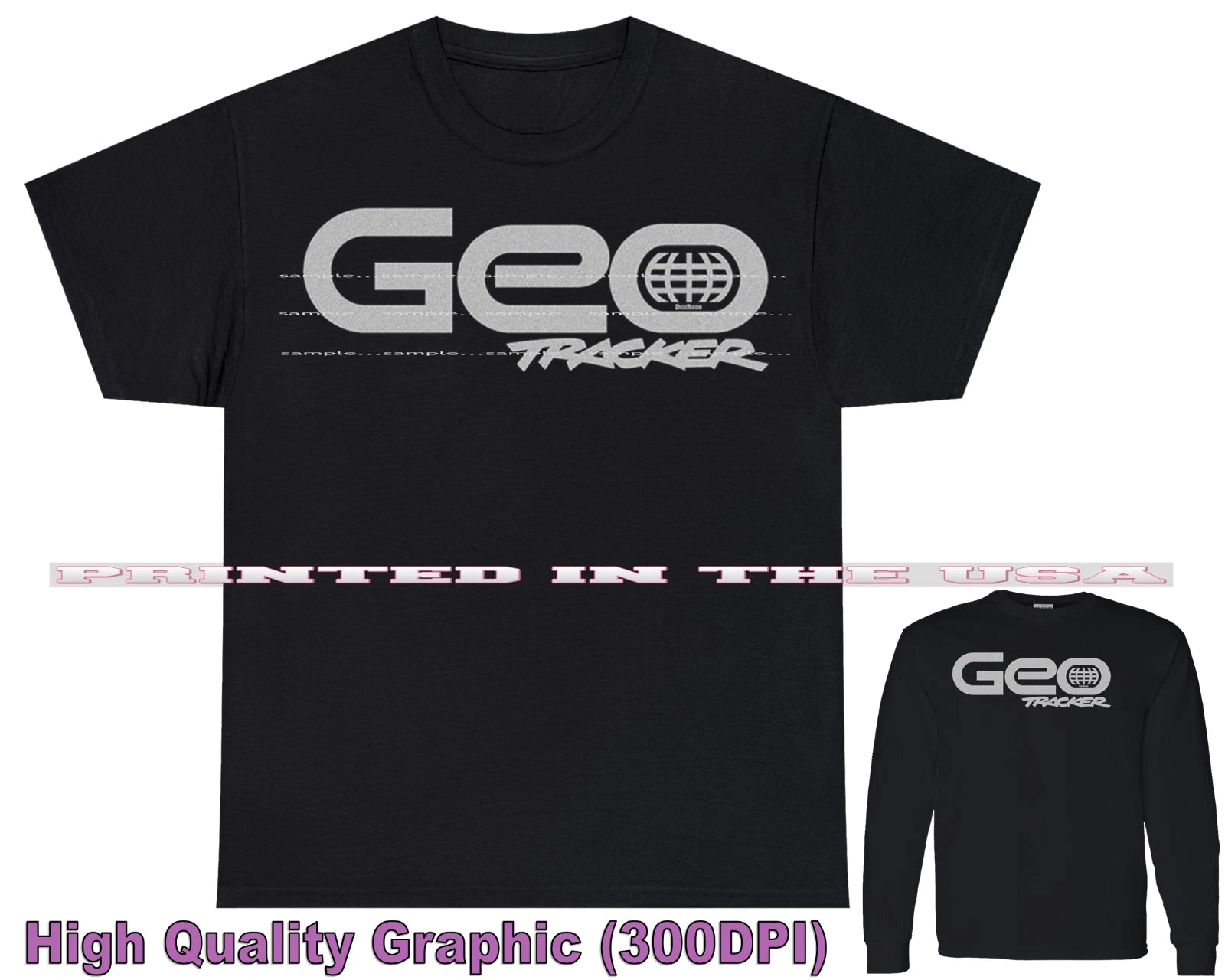 Geo Tracker Fun SUV Classic Model Silver Logo DigiRods Car Art Black T Shirt