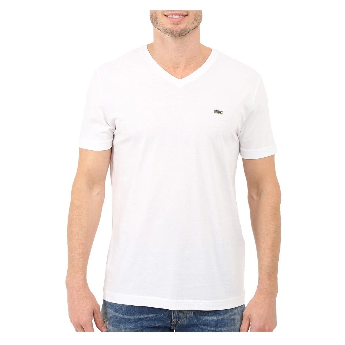 Lacoste Men's Lightweight Pima Cotton V-Neck T-Shirt TH6710-001 White XXL