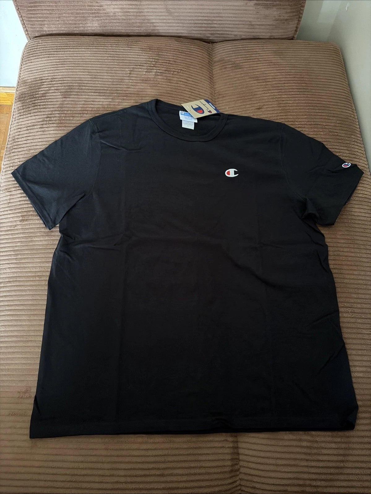 Champion Shirt Mens XL Black Heavyweight Logo Tee Crewneck Embroidered Cotton