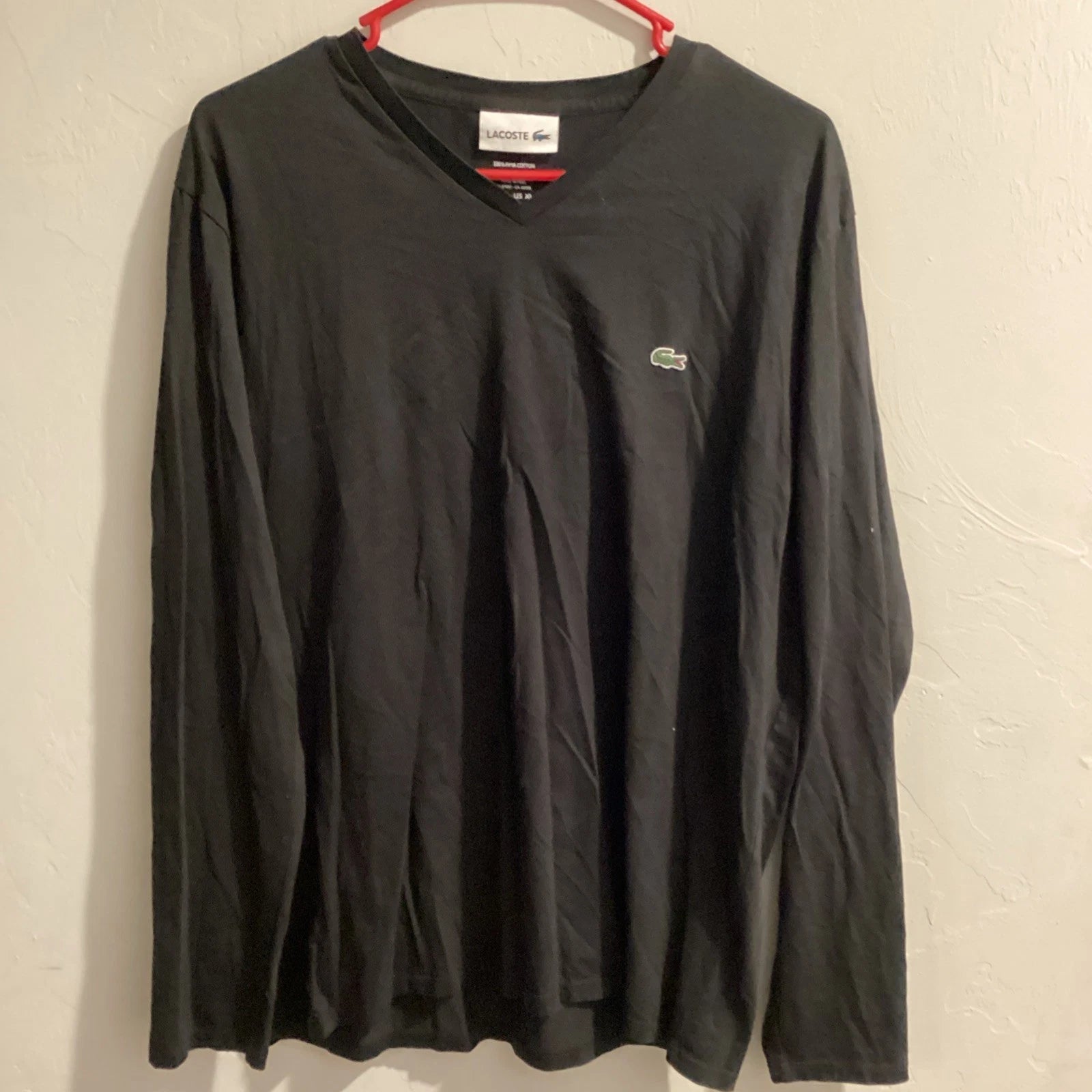 Lacoste Black V-Neck Long Sleeve Pima Cotton T-Shirt Men's Regular Fit XL
