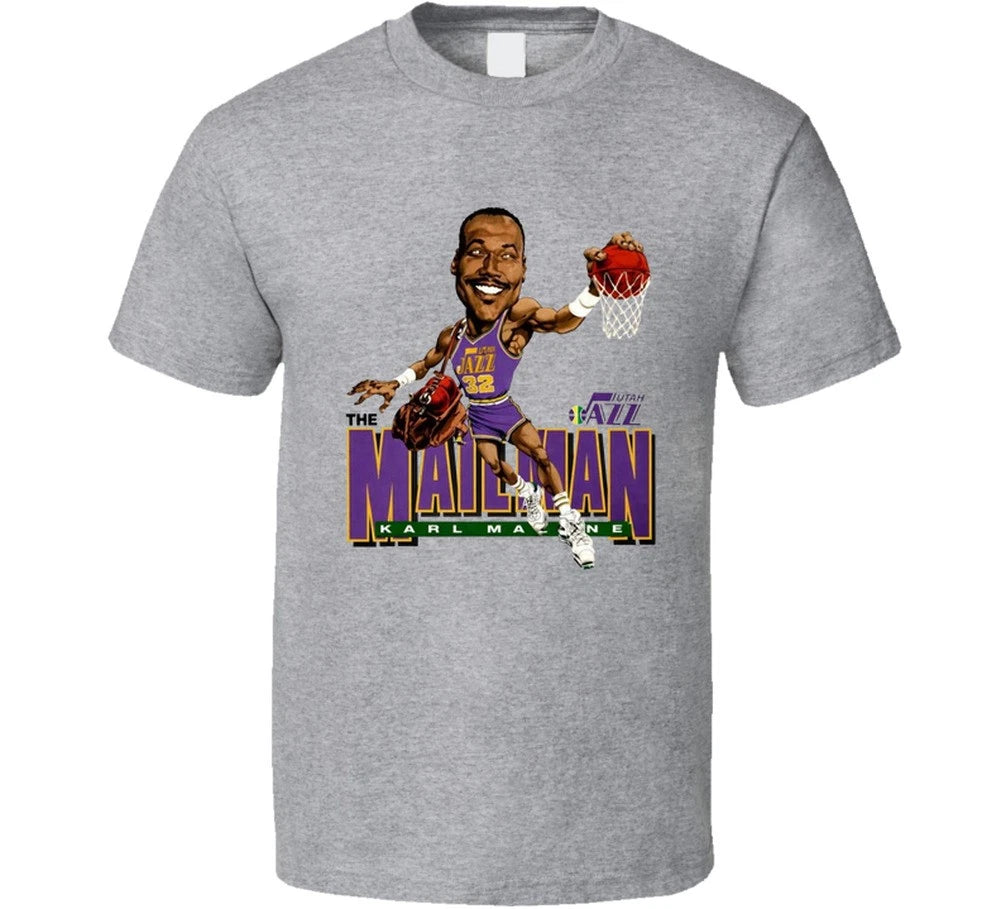 Karl Mailman Malone Utah Caricature Retro T Shirt