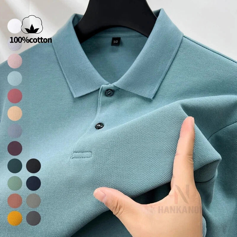 Men's Cotton Long Sleeve Polo Shirt | Autumn Casual Golf Top M–4XL 16 Colours