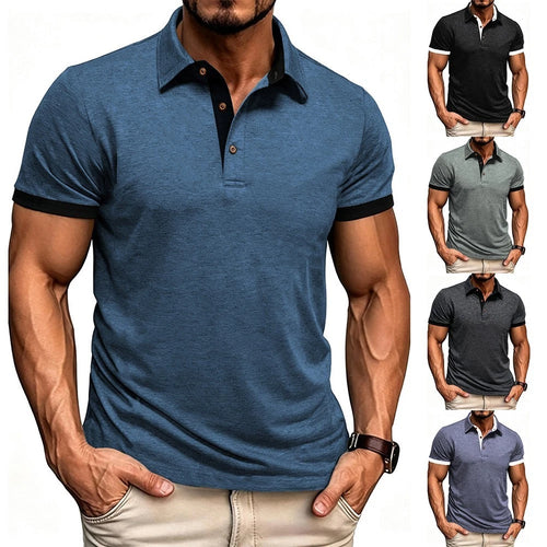 Breathable Slim Fit Men T-Shirt Short Sleeve Pullover Top with Lapel Style