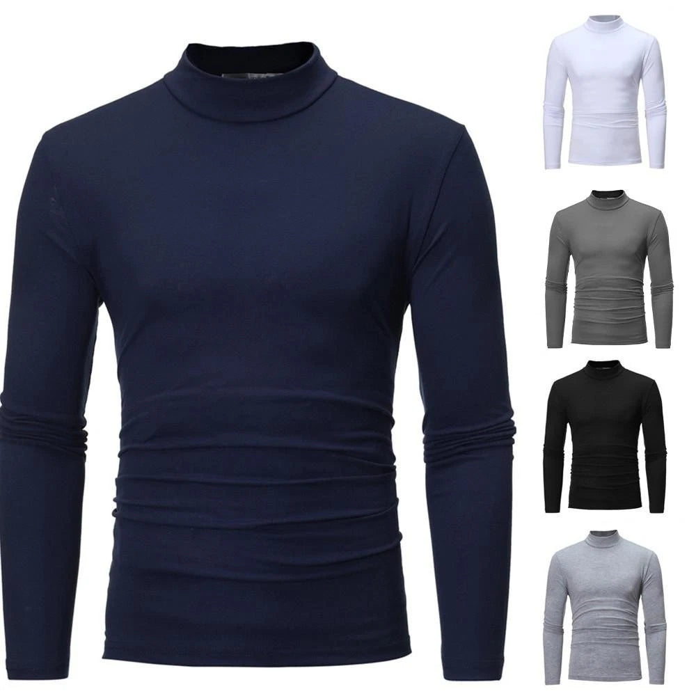 Men Turtleneck Slim Fit Pullover Solid Color Long Sleeve Knitting Shirt