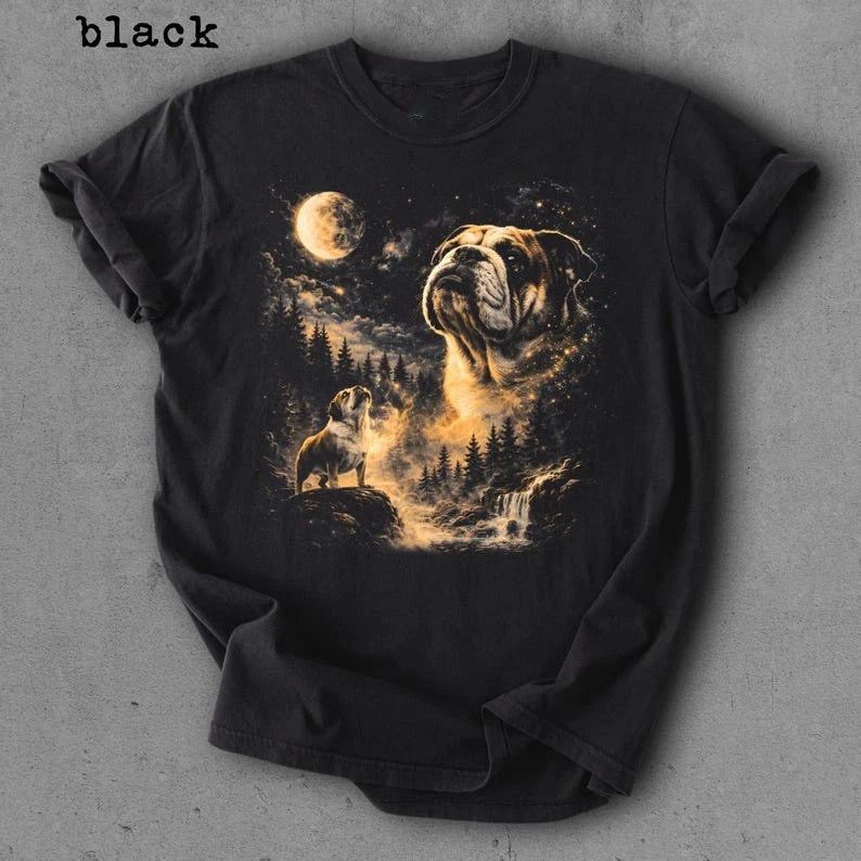 Bulldog Howling to The Moon Shirt Vintage Moon Animals Tee 90s Retro