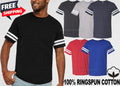 Mens 100% Soft Ringspun Cotton Football T-Shirt Contrast Sleeve Stripes S-2X NEW