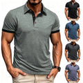 Polyester 95% Spandex 5% Men's Slim Fit Lapel Button Short Sleeve T-Shirt Top