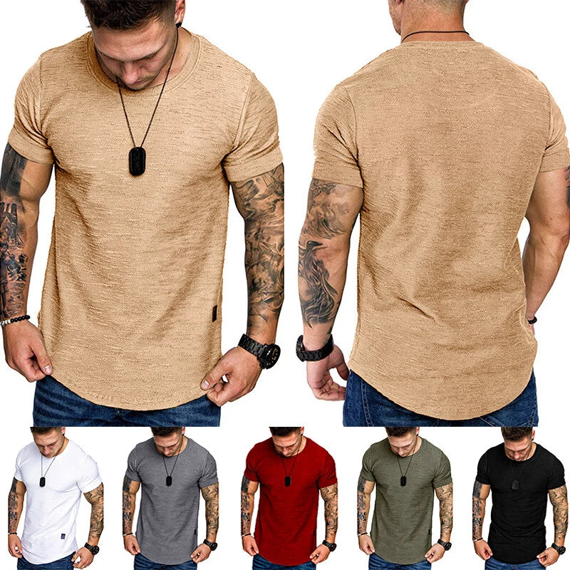 Crew Gym Shirt Tee Slim Neck Pullover Muscle Mens Short Fit Sleeve Casual Tops T