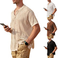 Men's Knitted Shirt Casual Slim Shirts Short Sleeve Button Down Tops Blouse