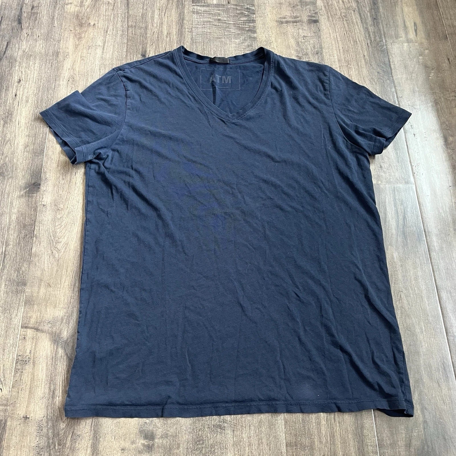 ATM Anthony Thomas Melillo Men’s V Neck T-Shirt Blue Navy 100% Cotton Size M