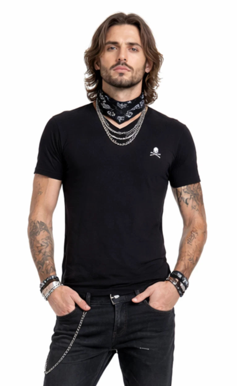 PHILIPP PLEIN SKULL STRETCH V-NECK SLIM T-SHIRT SKULL LOGO UNDERWEAR SHIRT L