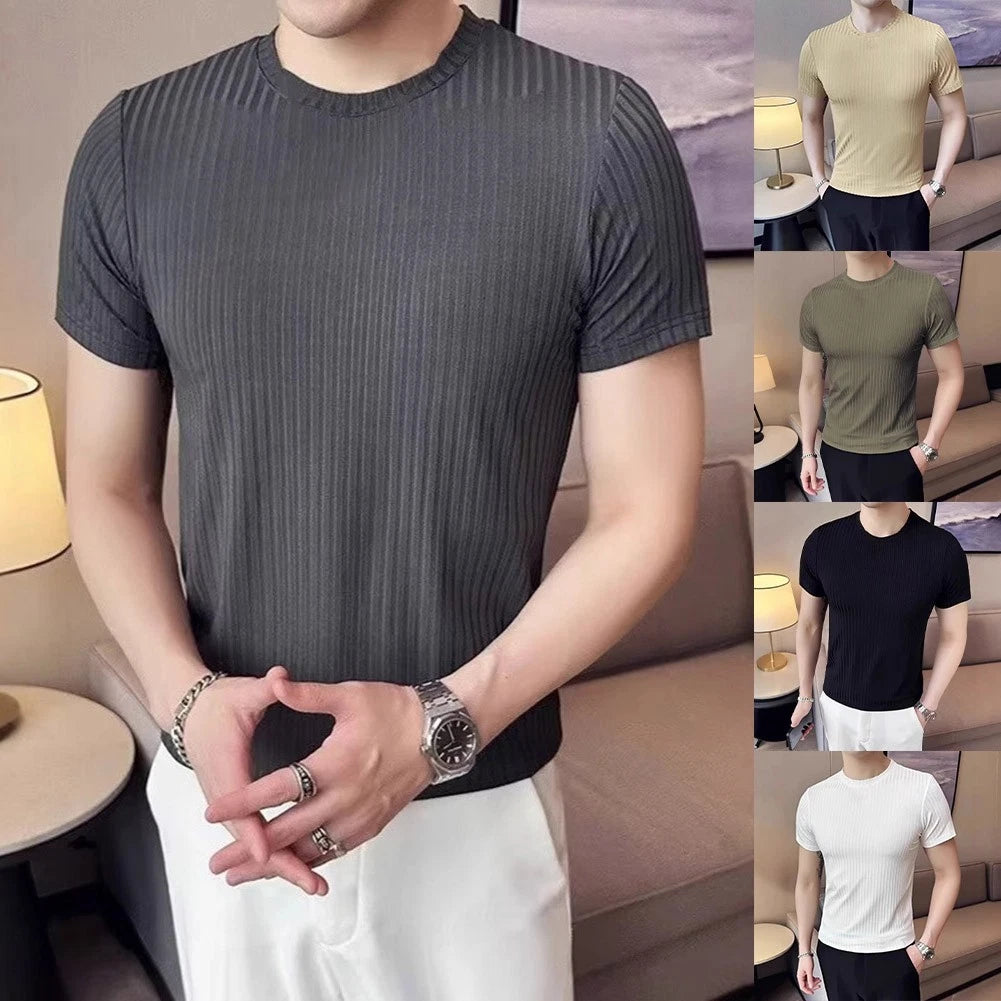 Lightweight Slim Fit T-Shirt Slim Fit Crew Neck Stretchy Regular Length