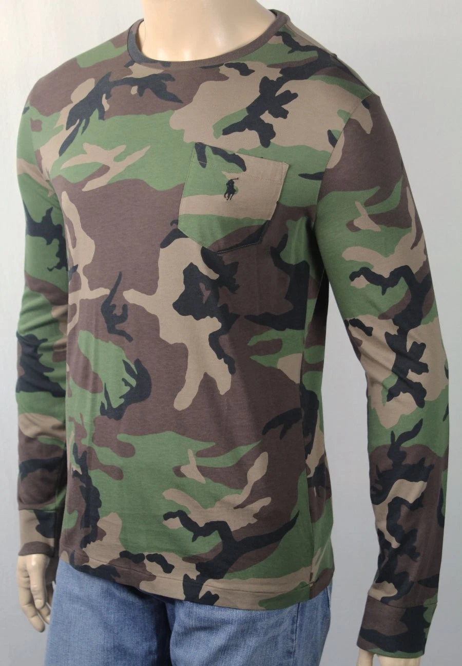 Ralph Lauren Camo Camouflage Crew Neck Classic Long Sleeve Tee T-Shirt Pocket