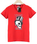 VKING Men'S T-Shirt S Red Cotton Stretch Skull Graphic V-Neck Short Sleeve