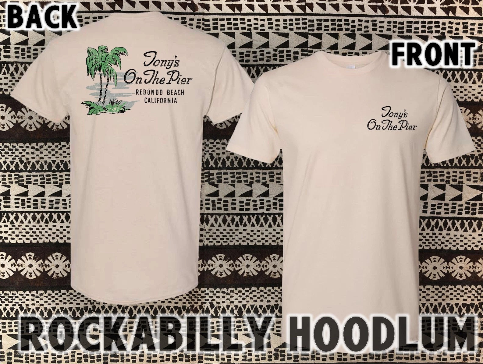 Retro Tiki Art Tee T Shirt Bar Mug Restaurant Tonys on the Pier Redondo Beach CA