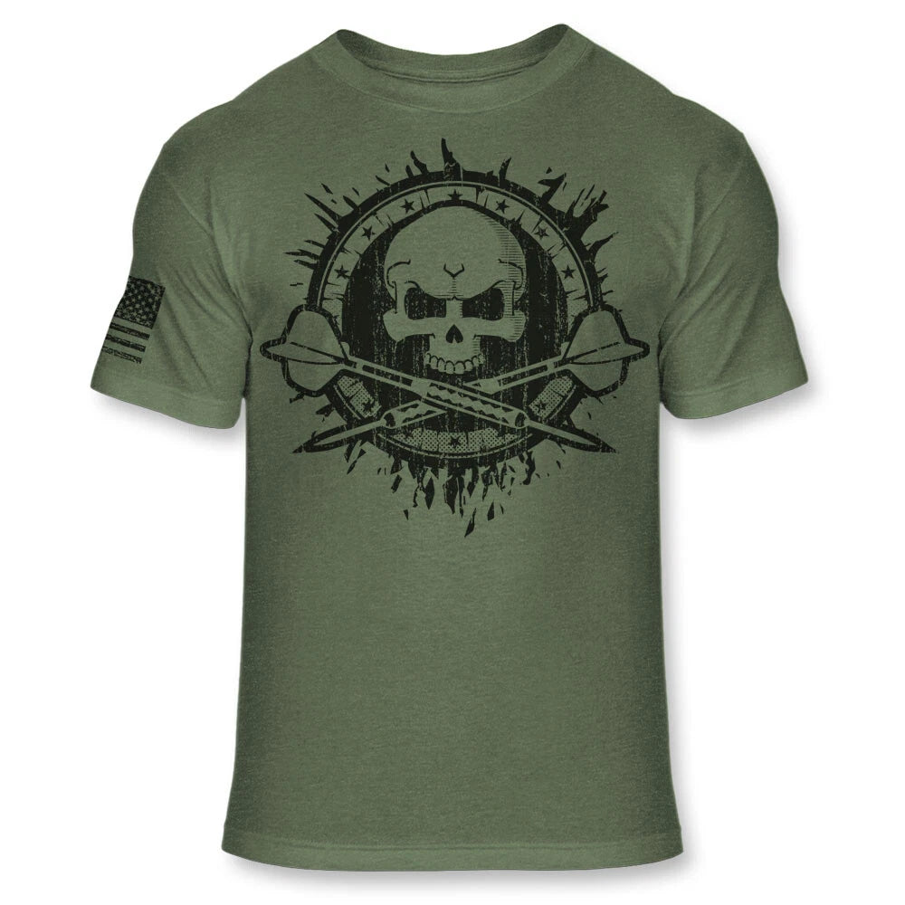 Darts T Shirt - Dart Throwing Bullseye Skull USA Flag Soft Blend Shirt - A127