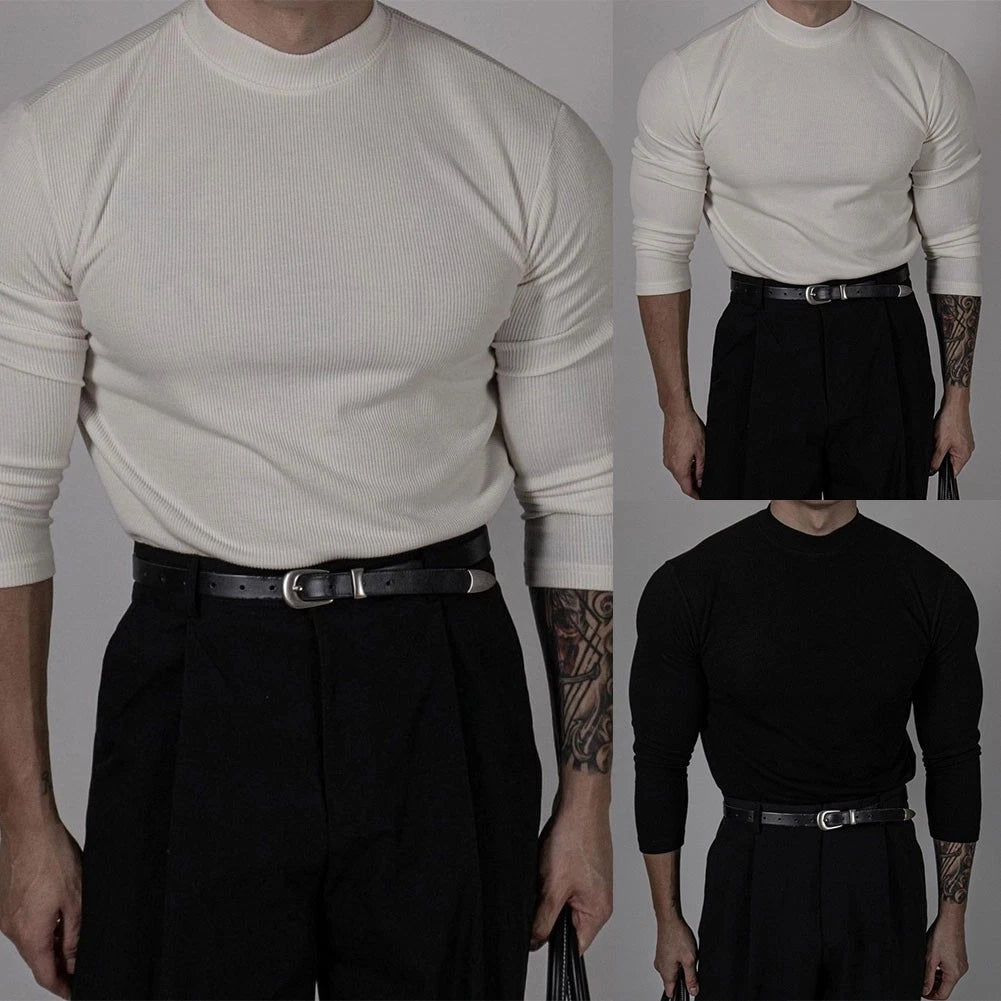 Slim Fit Long Sleeve Tee with Mock Neck Great for Sports and Casual Looks