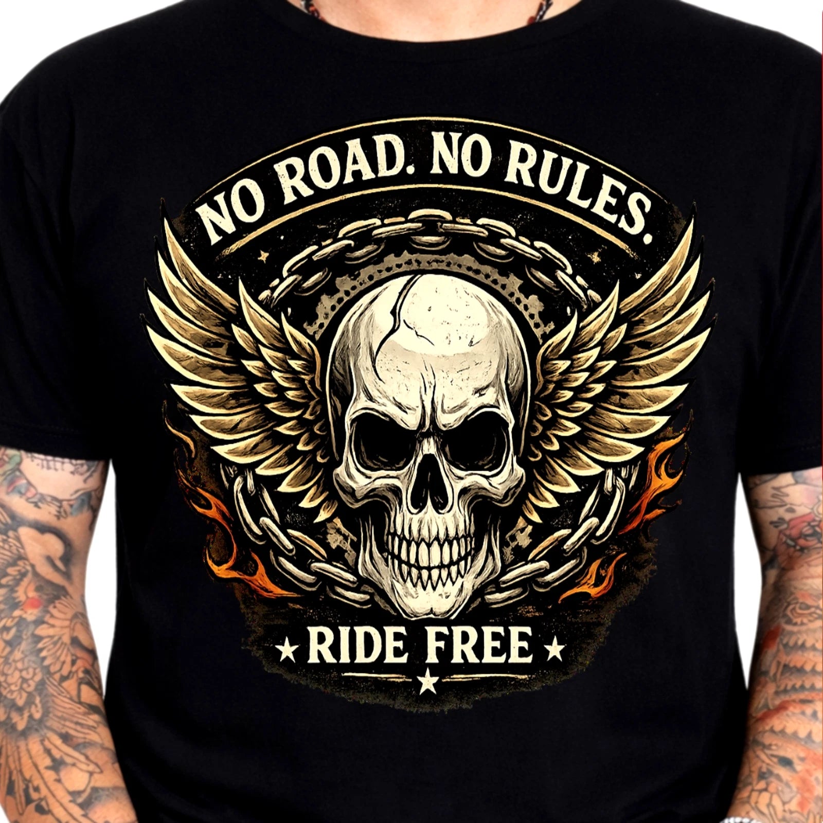 Biker Skull T Shirt Motorcycle Rider Wings Ride Free Graphic Vintage Tee Gift