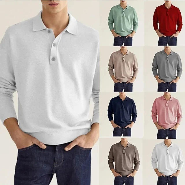 Hot Long Sleeve Jacket Polo V-neck Buttons Men's Casual Popular Autumn Shirt