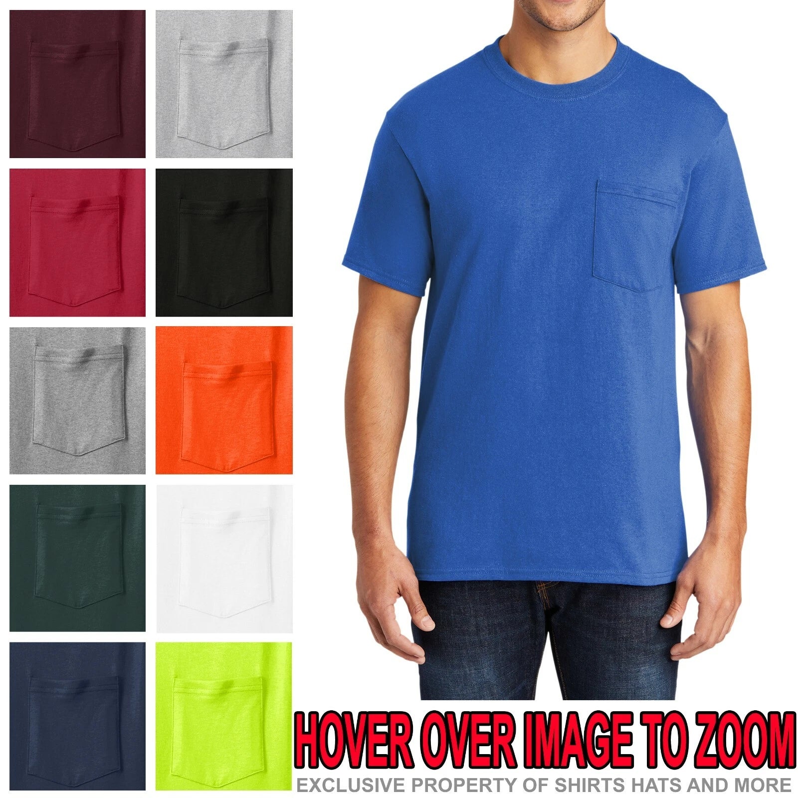 Mens T-Shirt with Pocket 50/50 Cotton/Poly Tee Size S, M, L, XL NEW
