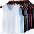 Mens Solid Color Ice Silk Vest Sleeveless V Neck Casual For Vacation Use
