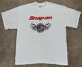 Vtg Snap On Tools T Shirt Mens XXL White Script W/American Flag Over Shield NOS