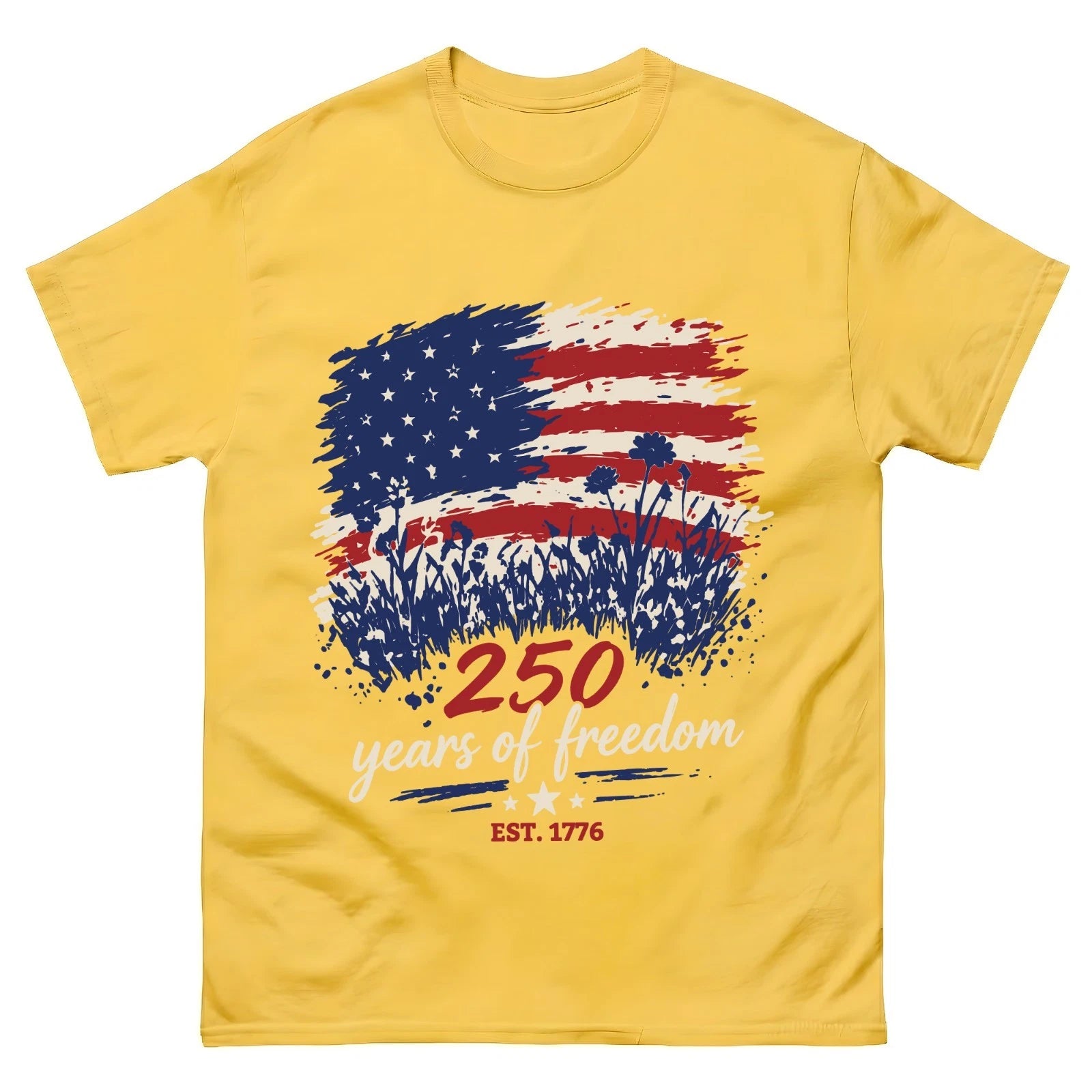 Womens-Patriotic-V-Neck-Shirt,-250-Years-of-Freedom-Floral-Tee,-America