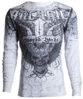 Archaic by Affliction Men's Thermal Shirt WORLD WIDE Skull Biker White