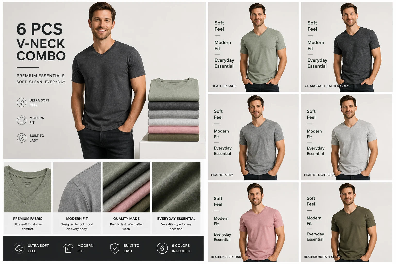 True Classic V-Neck T-Shirts 6 Pack Men Size XL New No Tags Soft Premium Fit