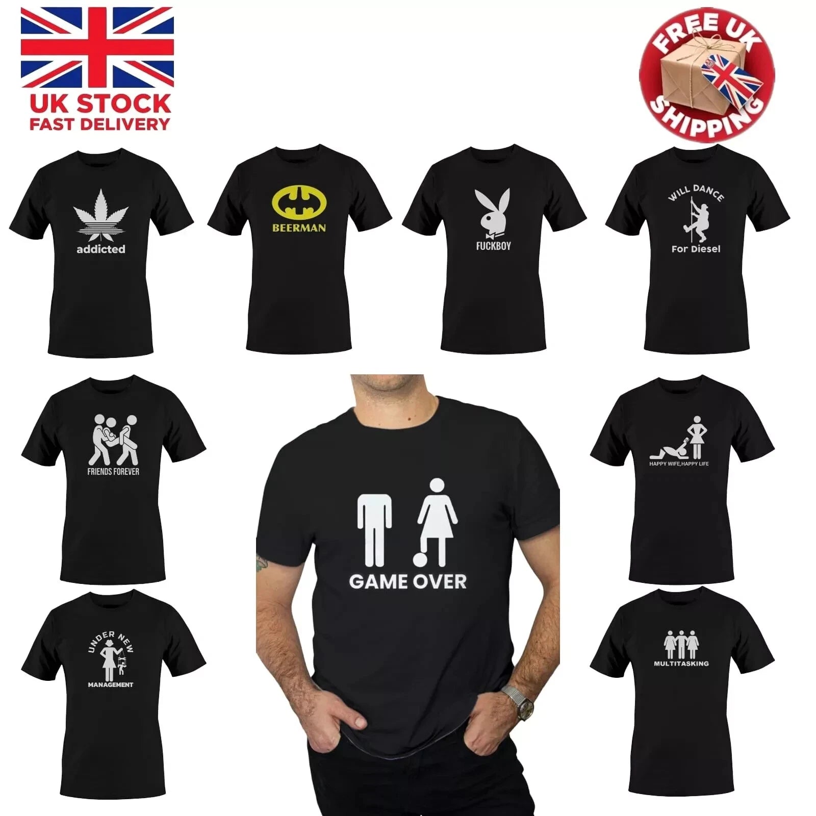 Mens Black Funny T-Shirts Sarcastic Novelty Joke T-Shirt Black Tee Shirt Top 3
